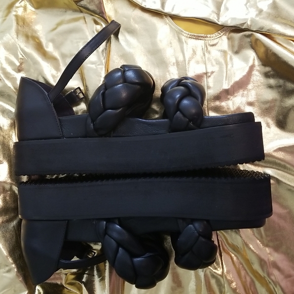 Leather Puffy Woven Platform Sandals Pillow Chunky Lug Sole - Picture 5 of 11